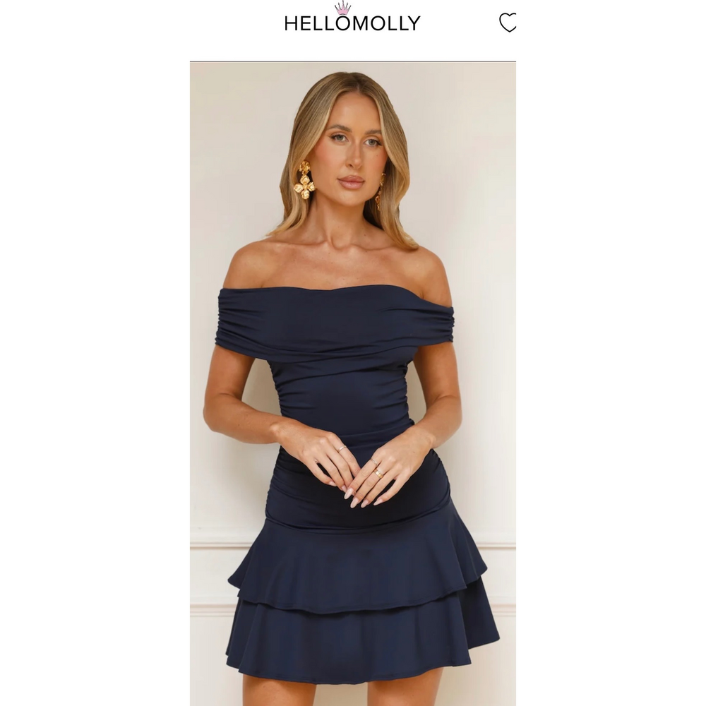 Hello Molly Soulful Off Shoulder Mini Dress Navy in Blue - Picture 2 of 5